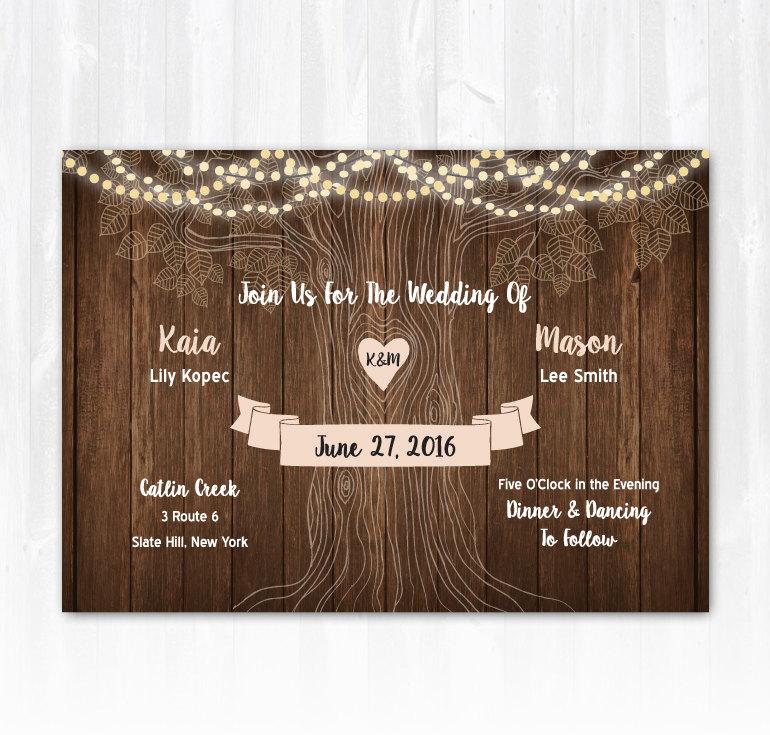 Mariage - Rustic Tree Wedding Invitation with String Lights DIY PRINTABLE Digital File or Print (extra) Country Wedding Invitation Wood Wedding Invite