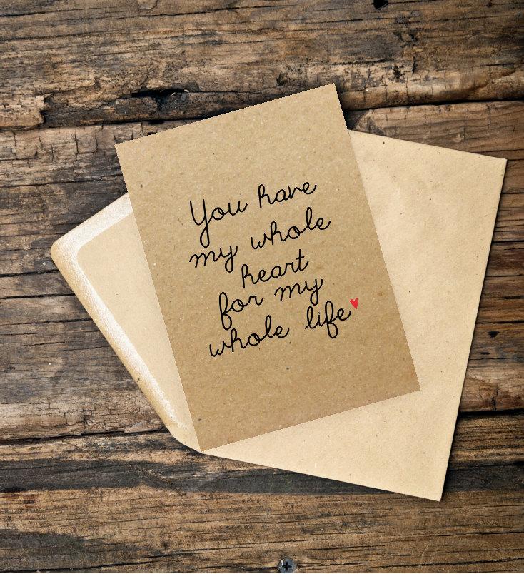 Mariage - You have my whole heart for my whole life greeting card, Just Because Card, Anniversary Card, Valentines Card, Wedding Card