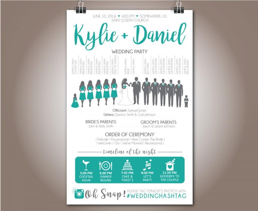 Hochzeit - Silhouette Wedding Party Program, "Kylie + Daniel Design" Wedding Party, Ceremony Program 5.5"x8.5"