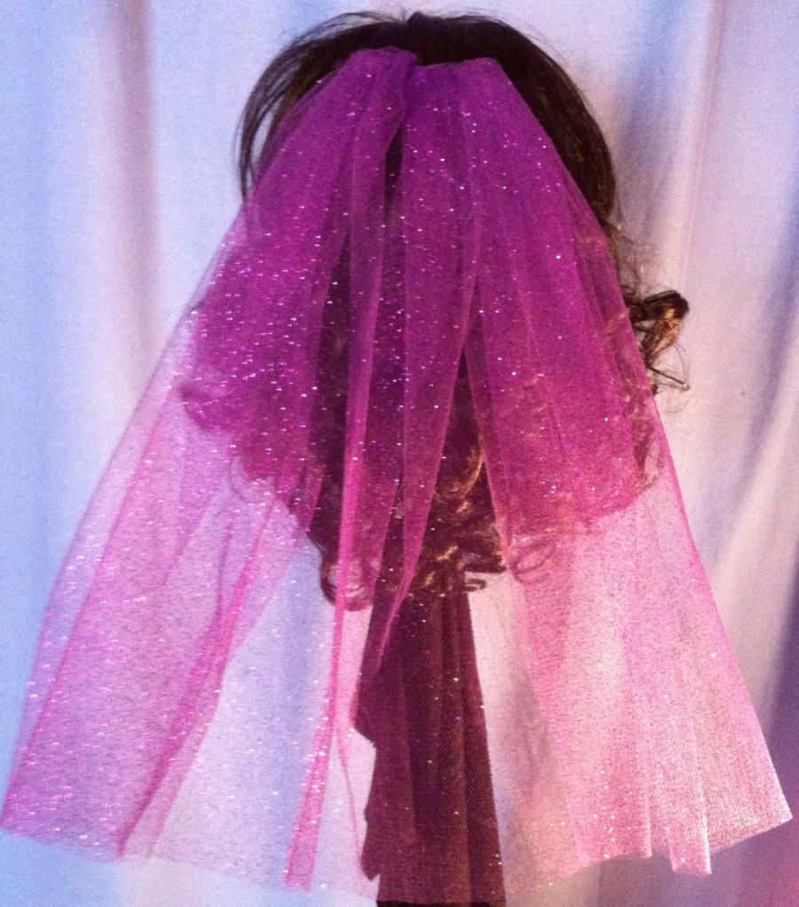Wedding - Sparkle Fun Party Veil Comb Bachelorette Shower Bride Practice Veil Costume purple pink black blue fuchsia glitter veil V-Ally-ST