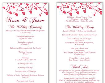 Hochzeit - Wedding Program Template DIY Editable Text Word File Download Program Orange Program Bird Floral Program Printable Wedding Program 4x9.25"