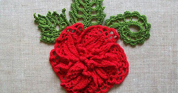 Mariage - Red lace crochet flower. Big knitted openwork brooch, crochet jewellery. Decoration of clothes. Women's jewelry