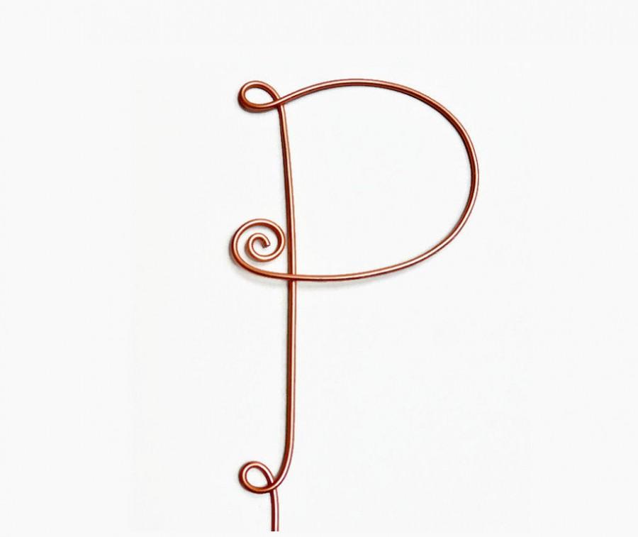 Wedding - Wire Monogram Initial Cake Topper 4 Inch or 5 Inch- Your Choice of Letter P - Silver, Gold, Brown, Black, Red, Copper