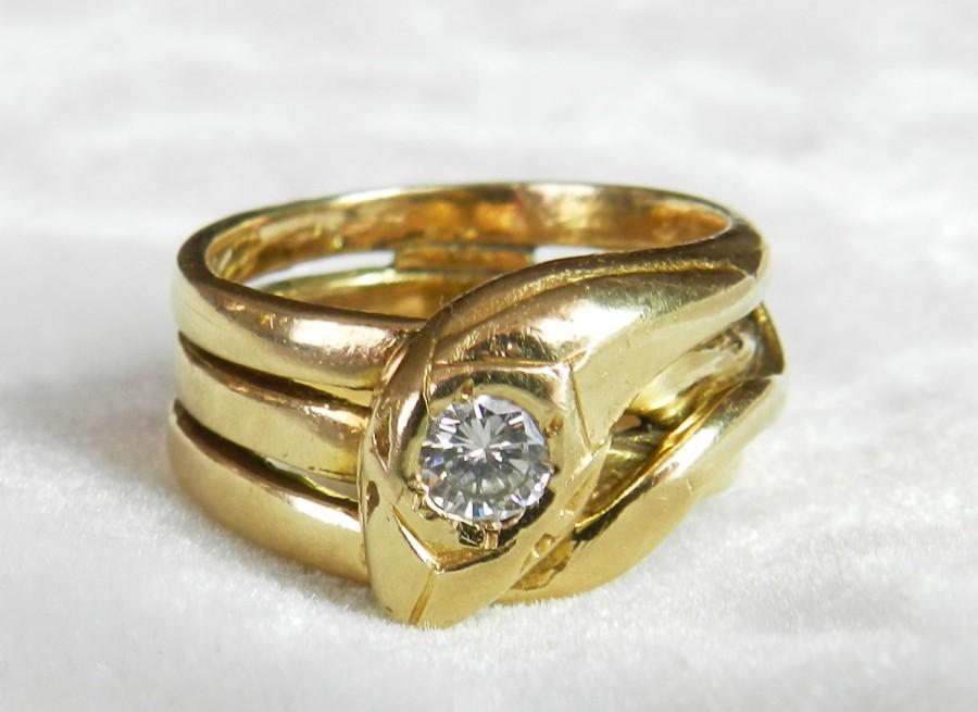 زفاف - Snake Ring 1920s Serpent Diamond Ring Antique Diamond Ring 14K Gold Art Deco Snake Ring Unique Engagement Ring
