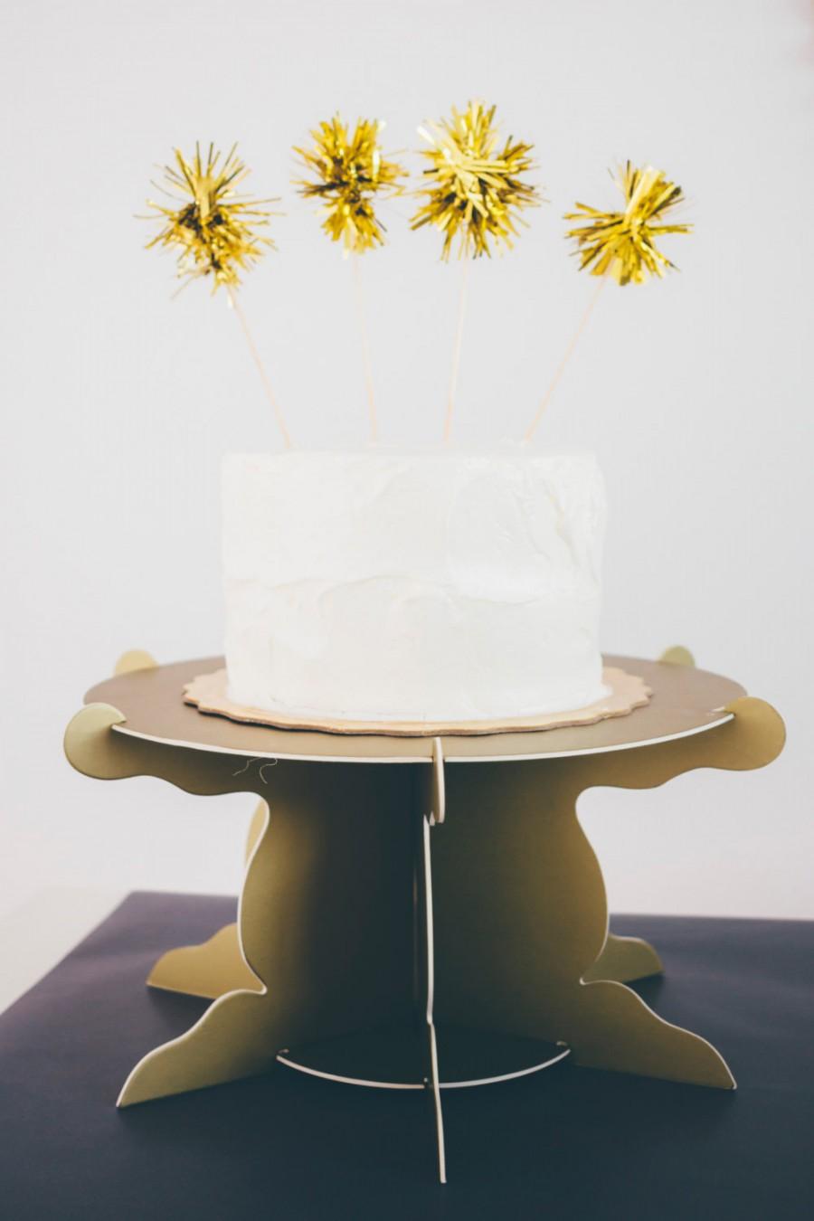 Свадьба - Gold Birthday Cake Toppers / Fireworks / 1st Birthday Girl Cake Topper / Anniversary / Gold Pom Pom Toppers Drink Stirrers / Baby Shower