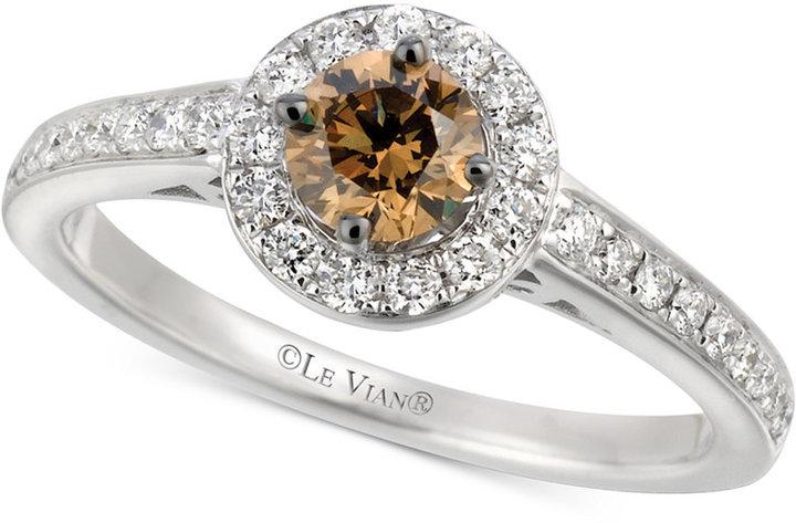 زفاف - Le Vian® Bridal Diamond Halo Engagement Ring (3/4 ct. t.w.) in 14k White Gold