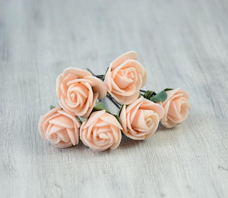 Свадьба - Light apricot  Rose  Hair Pins. Hair Clip, Spring ,  bridal hair clip, Hair Accessories, hair clip, Bobby pin, rustic wedding, set of 6