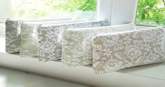 Wedding - Bridesmaid Proposal Gift Idea, Bridesmaid Set of 5, Mismatched Lace Clutches for Bridesmaids, Will You be My Bridesmaid Gift Idea