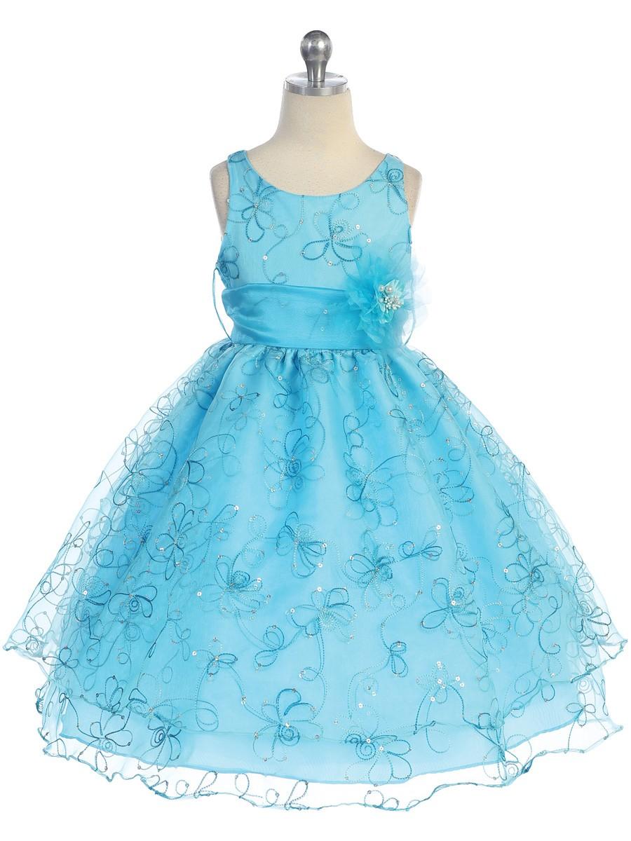 زفاف - Turquoise Two Layer Embroidered Organza Dress Style: D736 - Charming Wedding Party Dresses