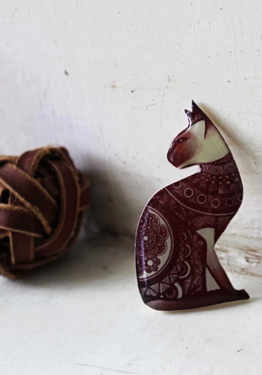 Mariage - Sphinx brooch pin Sphinx cat Sphinx jewelry FREE SHIPPING  cat pin cat jewelry animal pins Bordeaux Cat Sphinx Animal brooch clay cat (0104)