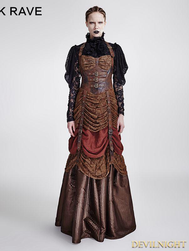 زفاف - Brown Steampunk Hanging Neck Long Dress