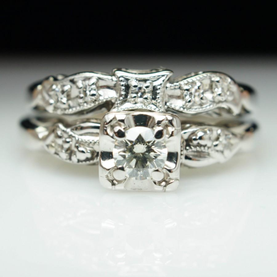 زفاف - Stunning Delicate Engagement Ring 1940s Art Deco Ring Vintage Intricate Wedding Ring Unique Diamond Ring White Gold Art Deco Antique Ring