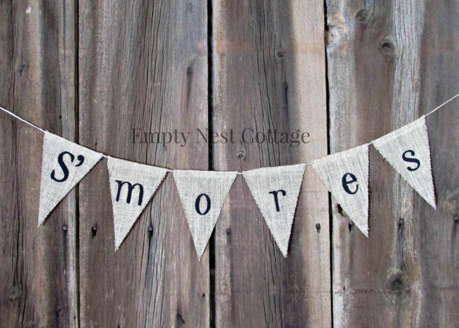 Свадьба - S'mores Bar Burlap Banner - S'mores Bar - Campout  Glamping  Sign  - Birthday Party - Backyard Decor, Rustic Wedding Deco,