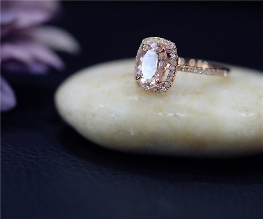 زفاف - Engagament Ring 7x9mm Oval Cut Natural Pink VS Morganite Ring Solid 14K Rose Gold Ring Diamonds Wedding Ring Promise Ring Anniversary Ring
