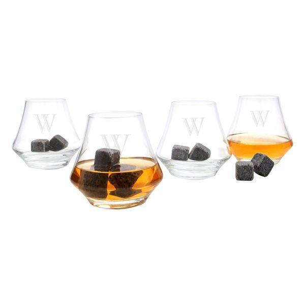 Свадьба - Personalized Contemporary Whiskey Glasses With Chilling Soapstones