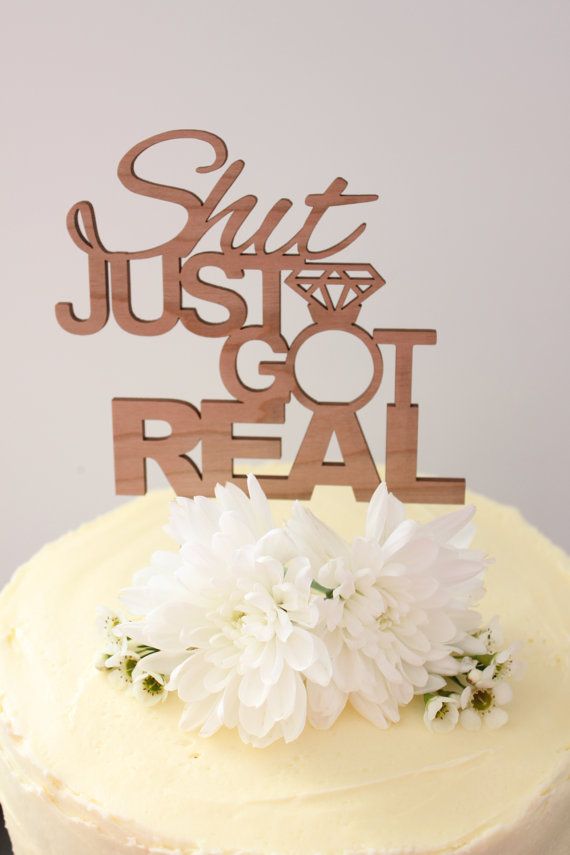 Hochzeit - Shit Just Got Real // Timber Wedding Cake Topper // Rustic Country Woodland Garden Quirky // Australia