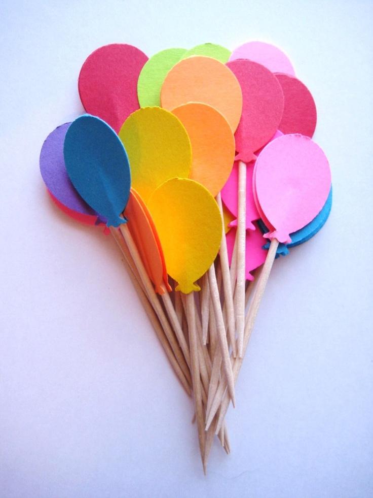 زفاف - 24 Bright Balloon Party Picks - Cupcake Toppers - Toothpicks - Food Picks - Die Cut Punch FP168