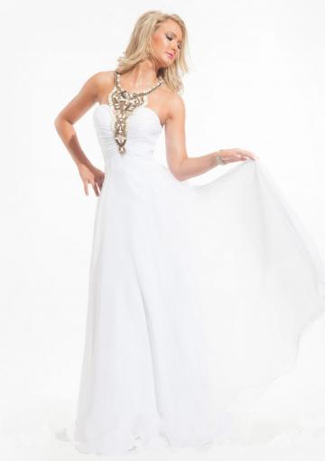 Mariage - Crystals Sleeveless Ruched Green White Halter Floor Length