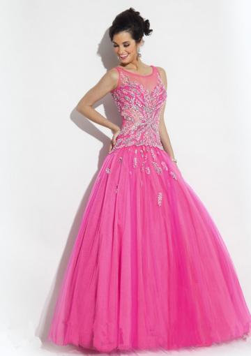 Mariage - Scoop Crystals Green Fuchsia Tulle Sleeveless Floor Length Ball Gown