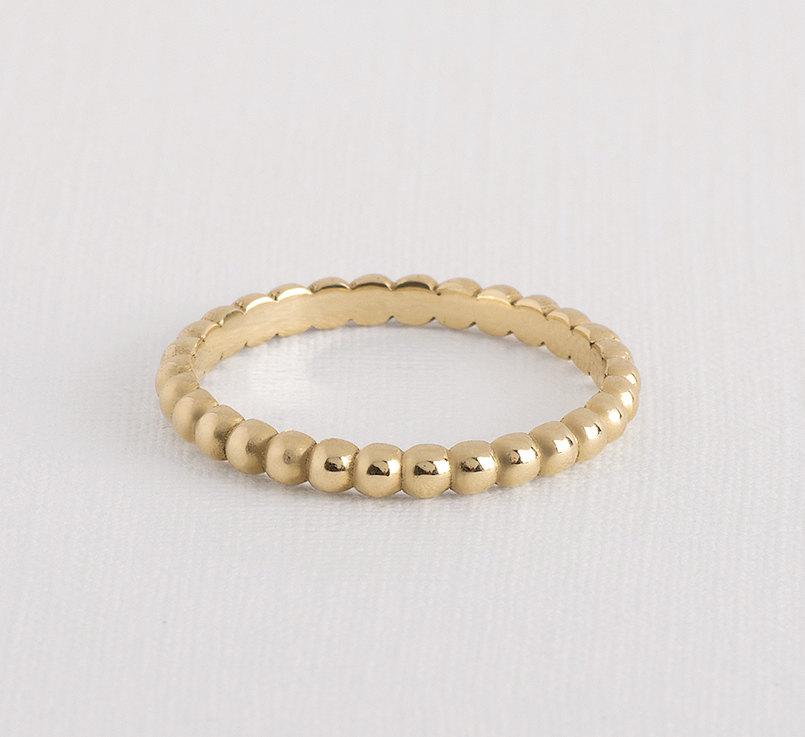 Wedding - Unique wedding band , unique gold band , beaded gold ring , antique wedding band , delicate gold ring , dainty gold ring , thin gold ring