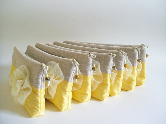 Mariage -   Wedding Clutches, Set of 5, Hawaii Bridal Clutch, Bright Yellow Purse, Bridesmaids Bags