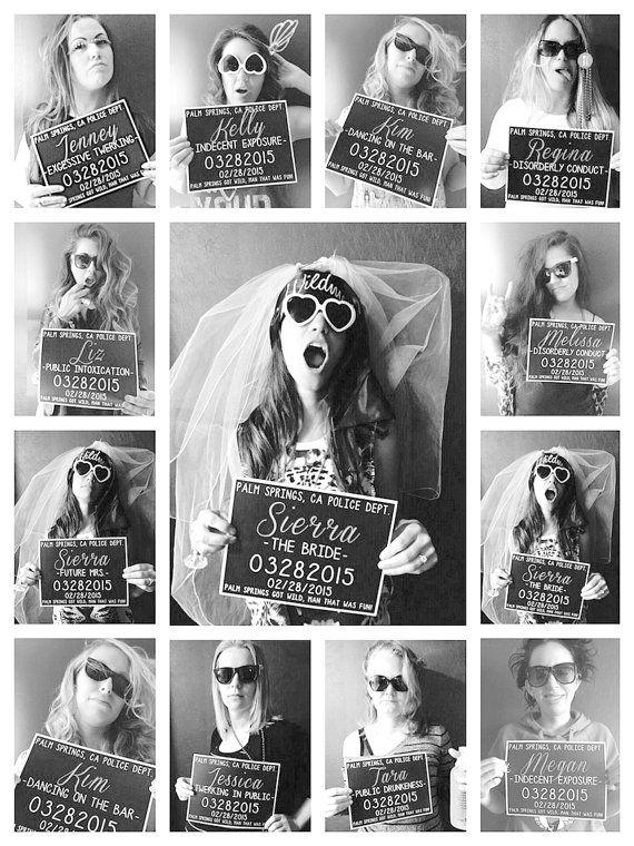 Hochzeit - Bachelorette Party Mugshot Signs.  Customized With Your Girls' Information, And Your Ink Color!  Style No. 04