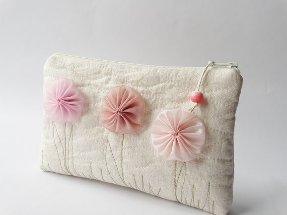 Свадьба -    , Rustic Champagne Clutch with Flowers, Romantic Coin Purse, Wedding Gift for Girl, Mother Daughter Gift Bag