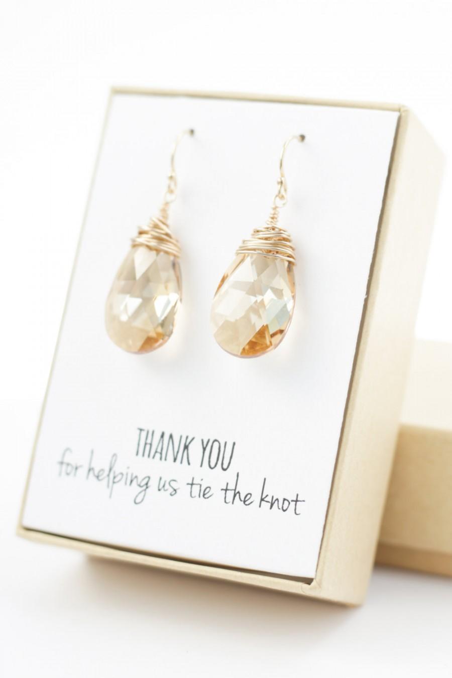 زفاف - Champagne Gold Swarovski Crystal Earrings - Large Crystal Earrings - Champagne Swarovski Earrings - Wire-Wrapped - Bridesmaid Earrings Gift