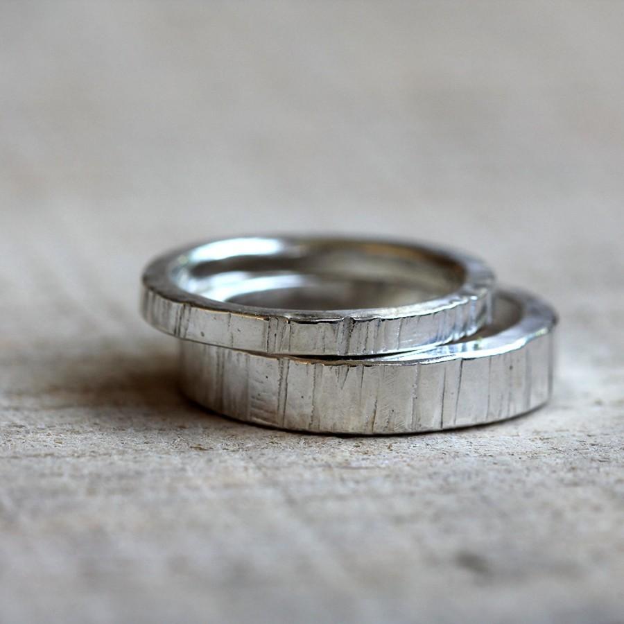 Wedding - Tree bark wedding ring set