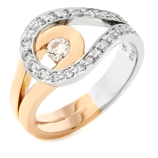 Hochzeit - 18kt White And Rose Gold Diamond Ring 1E345