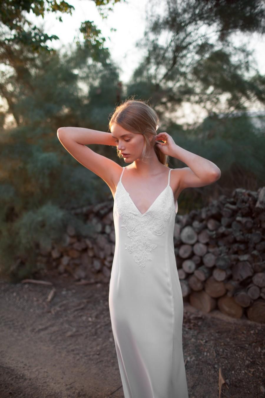 Mariage - V neck line wedding dress, Lace wedding dress, Straps wedding dress, unique wedding dress, Alex Wedding Dress