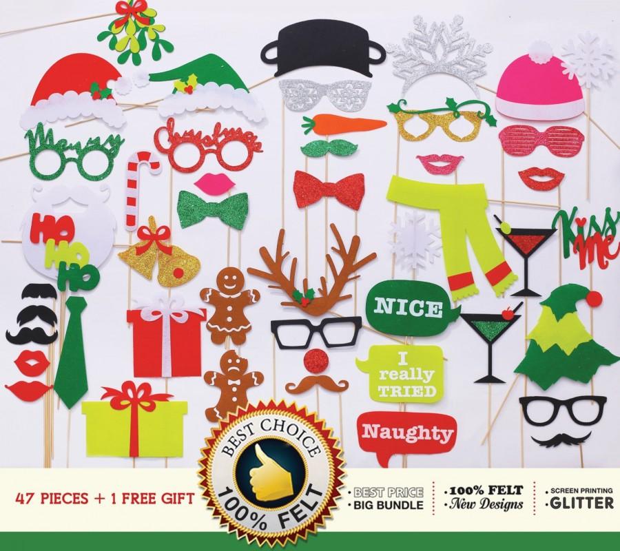 زفاف - New Design 2015 - 48 pcs Christmas Photo Booth Props - FELT and GLITTER Photo Booth Props - Holidays Photo Booth Props