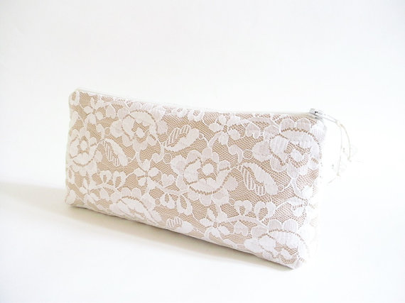 Wedding -   for , , White Lace Bridal Clutch, Bride Cosmetic Purse, Bridal Shower Gift
