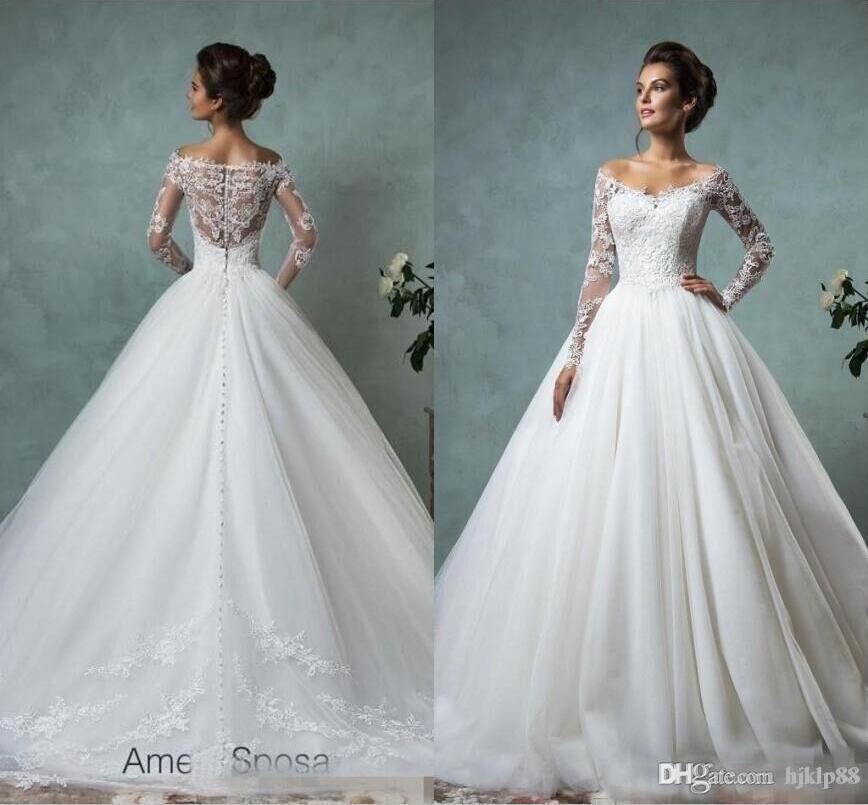 Hochzeit - Amelia Sposa 2016 Lace Wedding Dresses Long Sleeve Bridal Ball Gown Sexy Vintage Cheap V-Neck Arabic Sheer Wedding Dress Appliques Wedding Dresses Lace Wedding Dresses 2016 Wedding Dresses Online with 155.43/Piece on Hjklp88's Store 