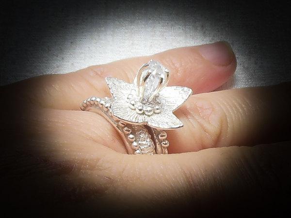 Wedding - Herkimer Engagement Ring With Matching Wedding Bands - Thin Wedding Bands Set - Free Shipping