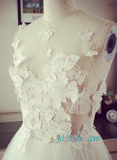 زفاف - H1497 Sexy see through bodice wedding dress with butterfly lace