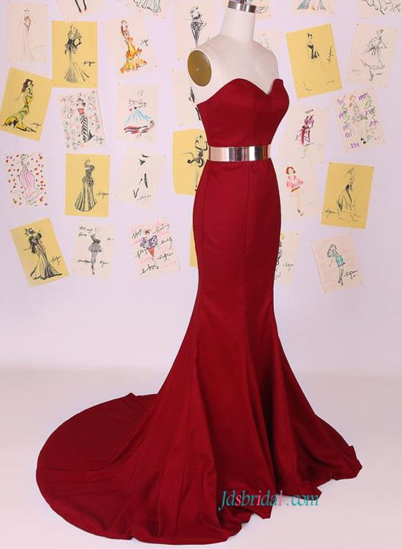 زفاف - Simple elegant red color mermaid long prom evening dress