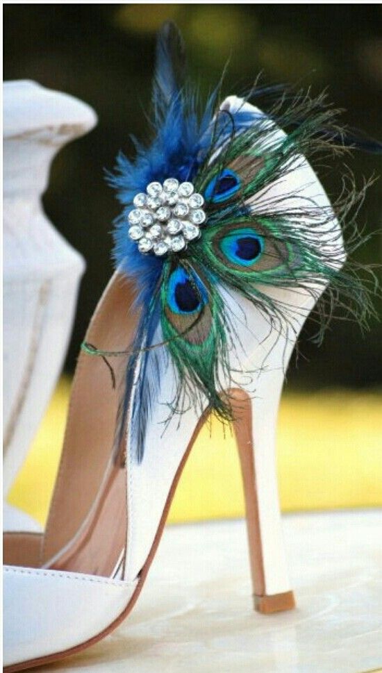 Mariage - Shoe Clips Peacock & Navy Fan. Bride Bridal Bridesmaid, Birthday Engagement Gift, Sparkle Rhinestone, Statement Pinterest Favorite Couture