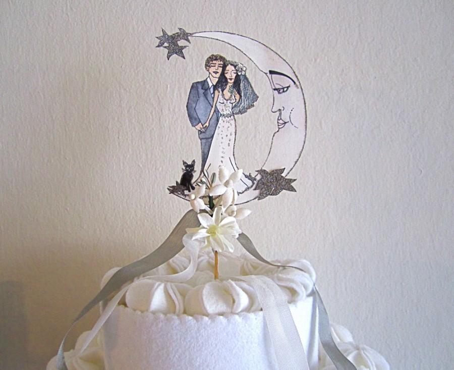 Свадьба - Portrait Wedding Cake Topper - Custom Illustrated - Hand Painted - Personalized