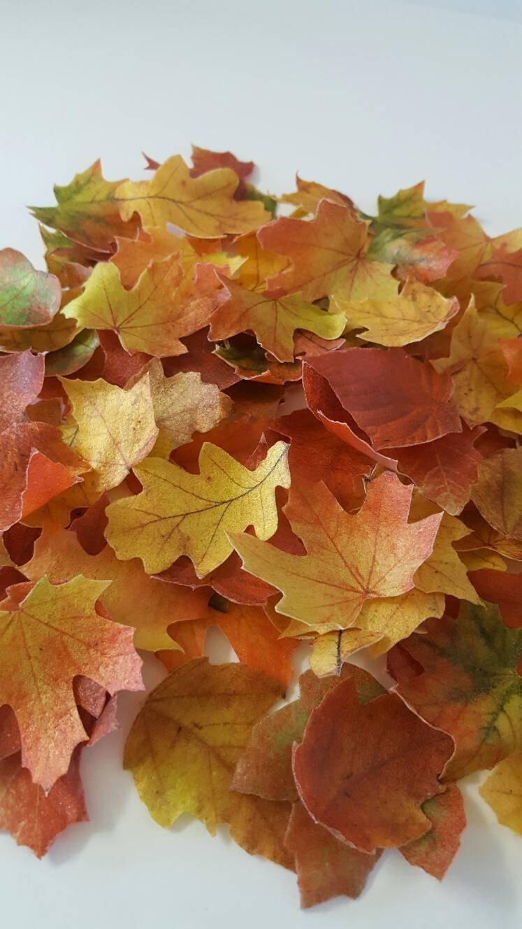 Hochzeit - Edible Fall Leaves, Wafer Paper Toppers for Cakes, Cupcakes or Cookies, Wedding Cake Decorations - Color on Both Sides
