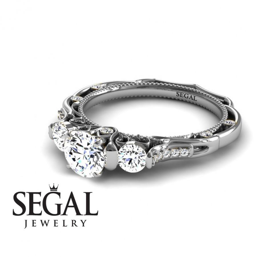 زفاف - Unique Engagement Ring Diamond ring 14K White Gold Art Deco Victorian Ring Edwardian Ring White diamond - Elizabeth Engagement Ring