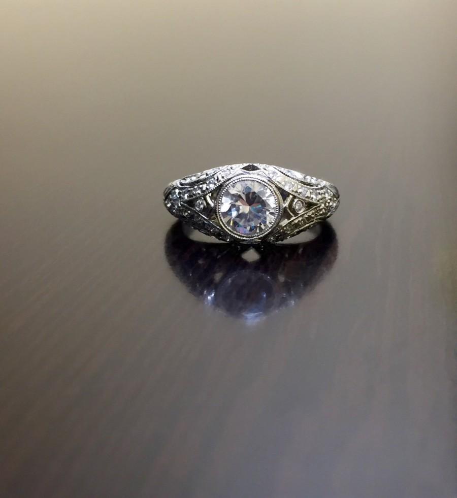 زفاف - Platinum Art Deco Diamond Engagement Ring - Art Deco Platinum Diamond Wedding Ring - Hand Engraved Platinum Ring - Platinum Diamond Ring