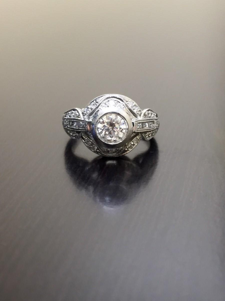 زفاف - Art Deco Platinum Diamond Engagement Ring - Platinum Diamond Wedding Ring - Hand Engraved Platinum Ring - Platinum Art Deco Diamond Ring