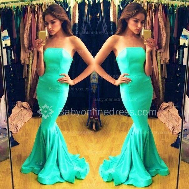 Wedding - 2016 Strapless Mermaid Prom Dresses Zipper Back Sweep Train Sexy Green Evening Gowns_Prom Dresses 2016_Prom Dresses_Special Occasion Dresses_Buy High Quality Dresses From Dress Factory