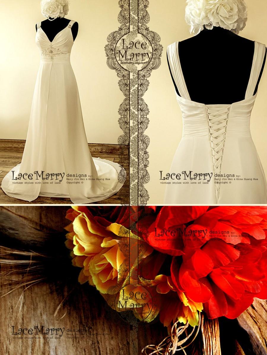 زفاف - Elegant A-Line Chiffon Wedding Dress with Hand-Beaded Embroidery and Embellished Straps Featuring Sweetheart Neckline and Lace-up Closure