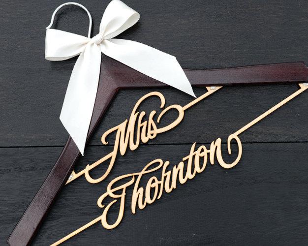Mariage - Personalized Rustic Wedding Hanger, Bride Bridesmaid Wood Name Hanger, Custom Wedding Bridal Dress Hanger,Bridal Shower Gift LL008