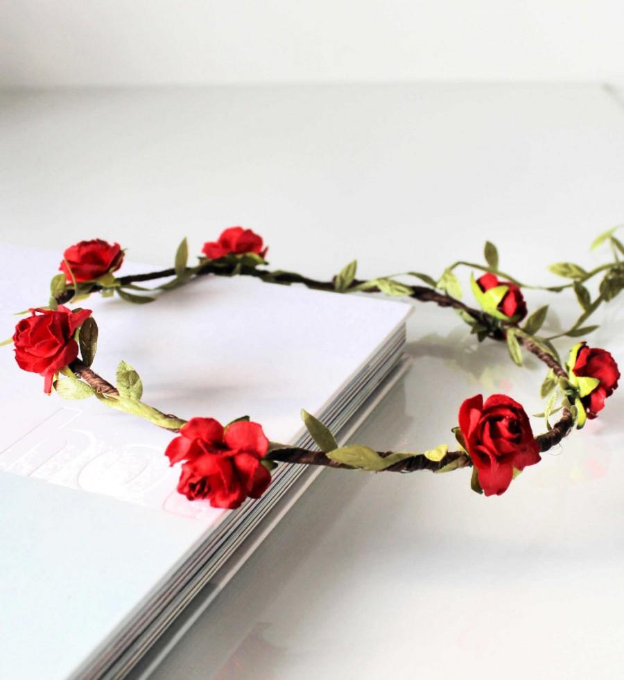 Mariage - Red Rose Floral Crown Festival Halo Flower Girl Garland