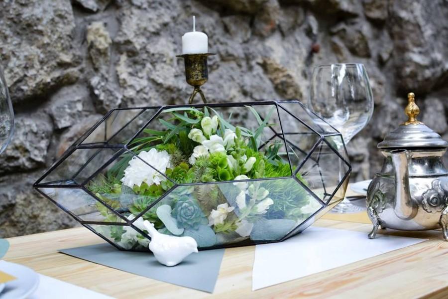 Mariage - Glass Terrarium Rocket, Wedding box, Stained glass Orchid terrarium, Glass decoration, Planter for indoor gardening, Geometric terrarium
