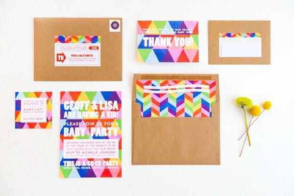Wedding - Lisa’s Rainbow Geometric Baby Shower Invitations (Oh So Beautiful Paper)