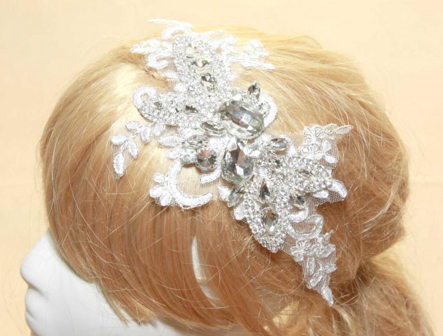 Wedding - Stunning Lace Fascinator ,Rhinestone Headband, Bridal Hair Peice, Wedding Hair Clip, Wedding Headband, Lace Headband, Rhinestone Headband
